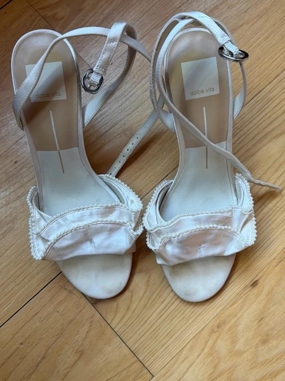 Dolce Vita White Ruffle Ankle-Strap Heels